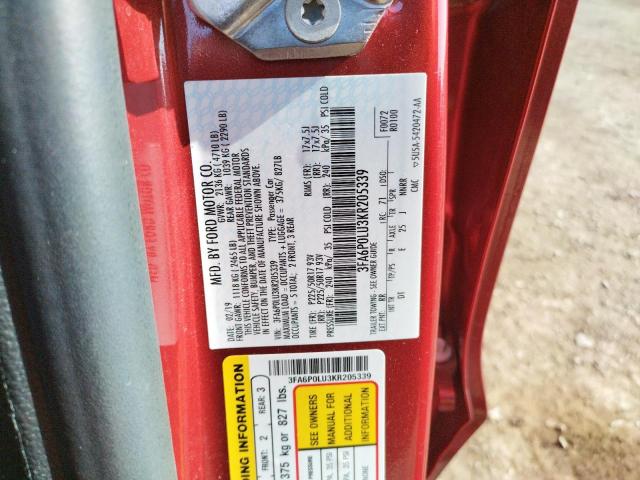 Photo 10 from auction – 2019 FORD FUSION SE with VIN 3FA6P0LU3KR205339