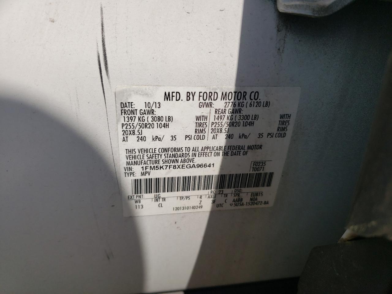 Photo 10 from auction – 2014 FORD EXPLORER L with VIN 1FM5K7F8XEGA96641