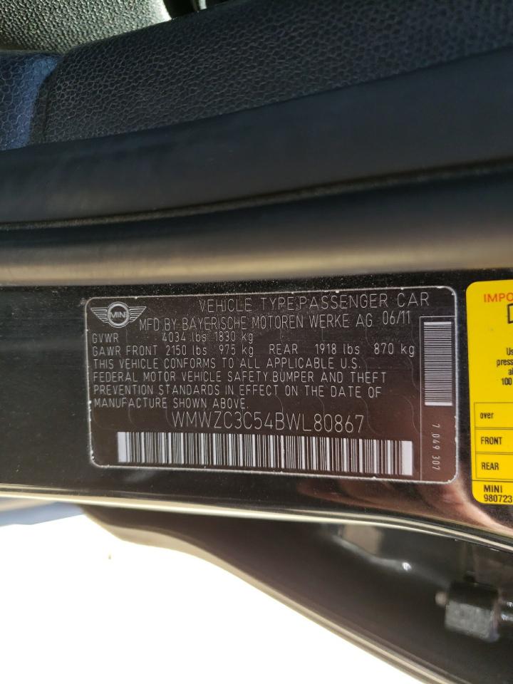Photo 10 from auction – 2011 MINI COOPER S C with VIN WMWZC3C54BWL80867