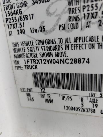 Photo 10 from auction – 2004 FORD F150 with VIN 1FTRX12W04NC28874