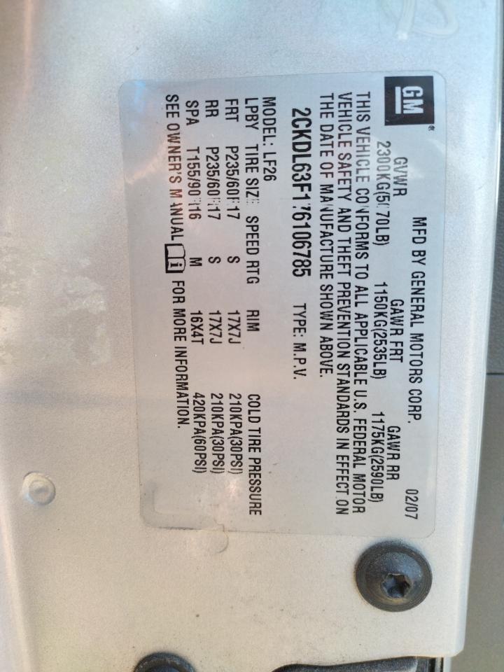 Photo 10 from auction – 2007 PONTIAC TORRENT with VIN 2CKDL63F176106785