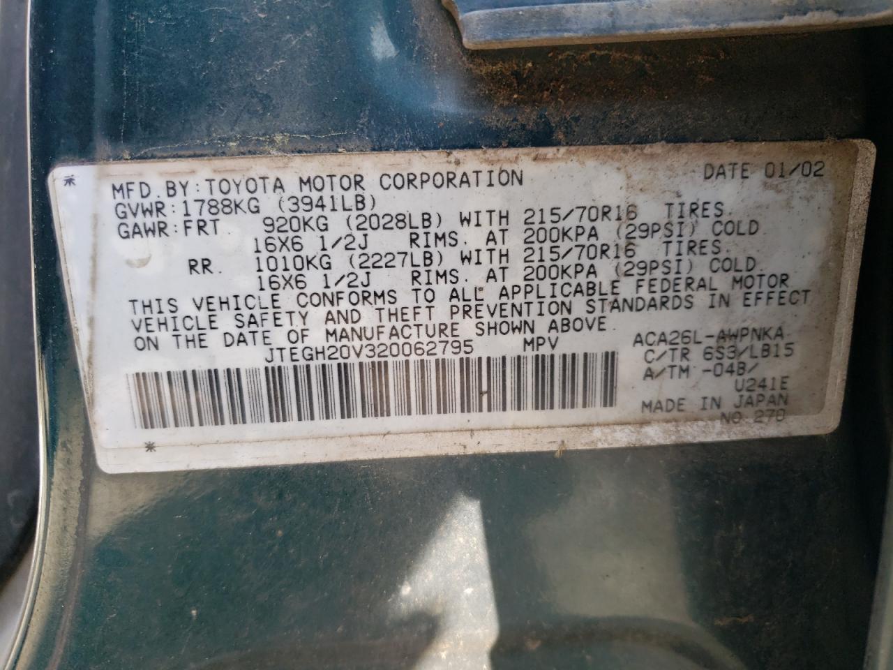 Photo 10 from auction – 2002 TOYOTA RAV4 with VIN JTEGH20V320062795