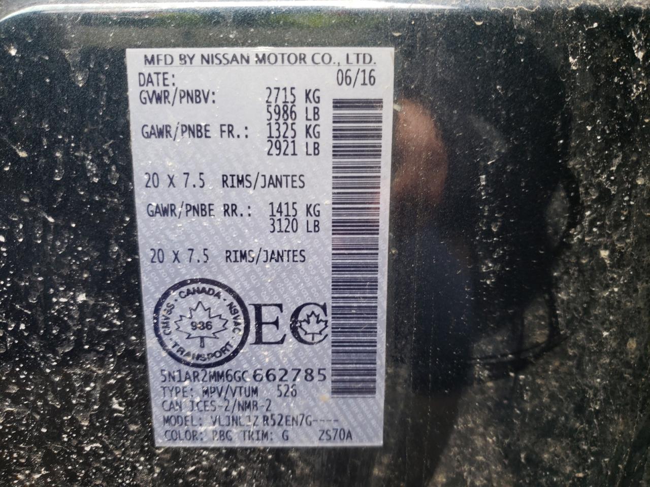 Photo 10 from auction – 2016 NISSAN PATHFINDER with VIN 5N1AR2MM6GC662785