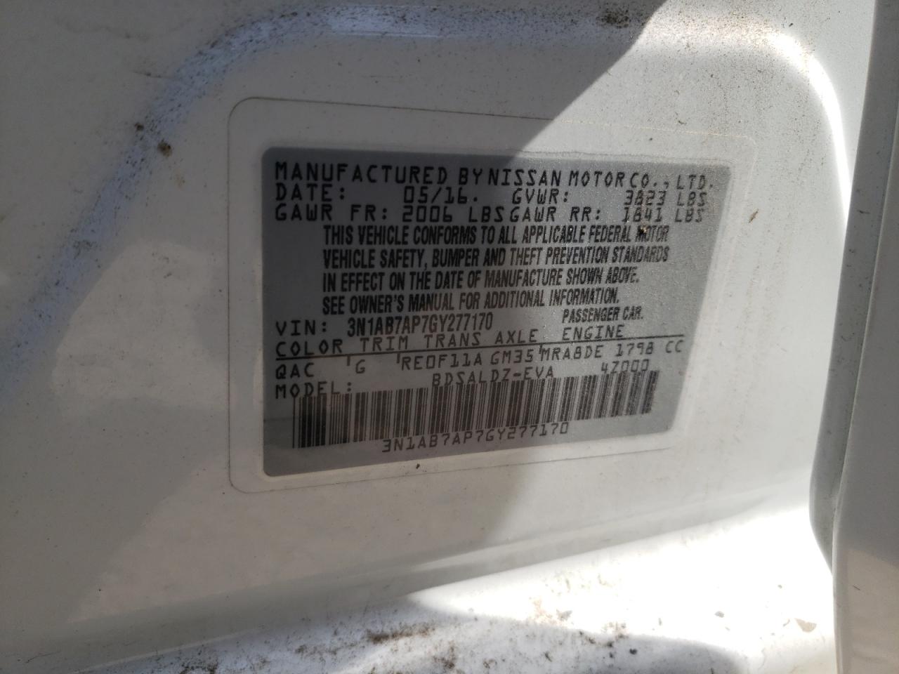 Photo 10 from auction – 2016 NISSAN SENTRA S with VIN 3N1AB7AP7GY277170