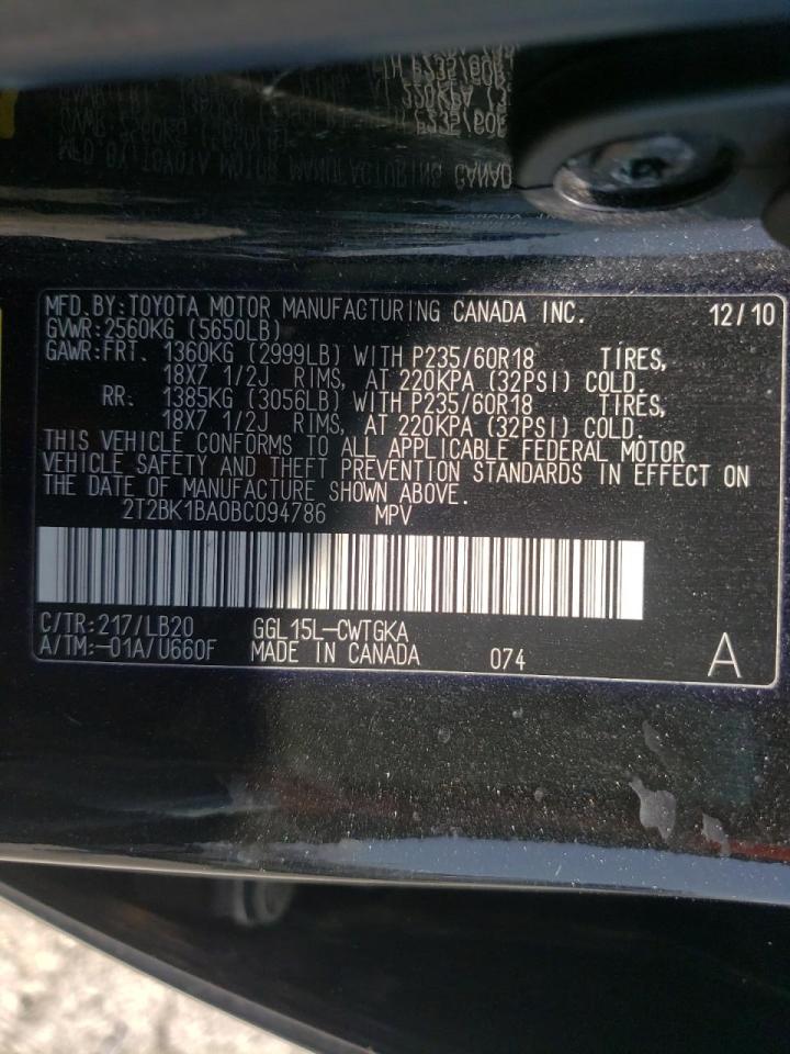 Photo 10 from auction – 2011 LEXUS RX 350 with VIN 2T2BK1BA0BC094786