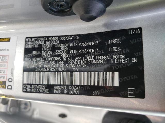 Photo 10 from auction – 2019 TOYOTA 4RUNNER SR with VIN JTEZU5JR7K5201093