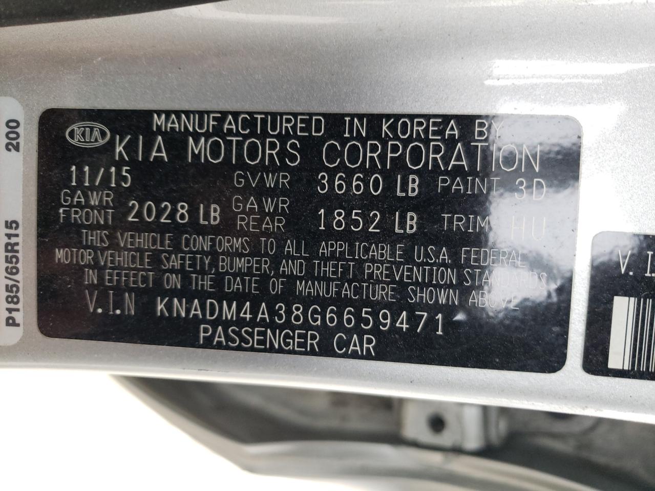 Photo 10 from auction – 2016 KIA RIO LX with VIN KNADM4A38G6659471
