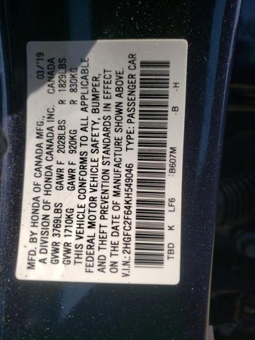 Photo 10 from auction – 2019 HONDA CIVIC LX with VIN 2HGFC2F64KH549046