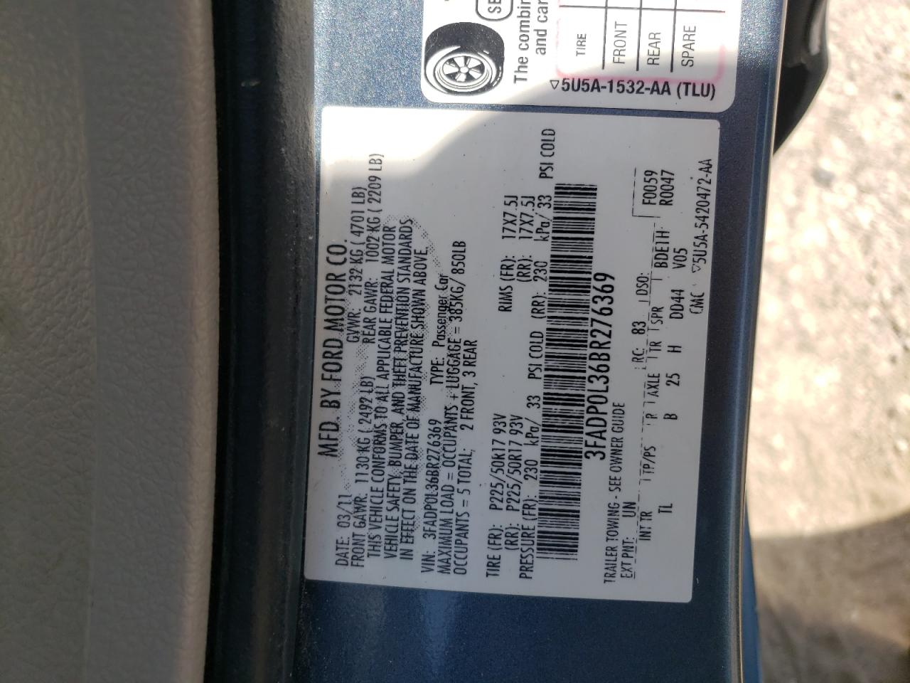 Photo 10 from auction – 2011 FORD FUSION HYB with VIN 3FADP0L36BR276369