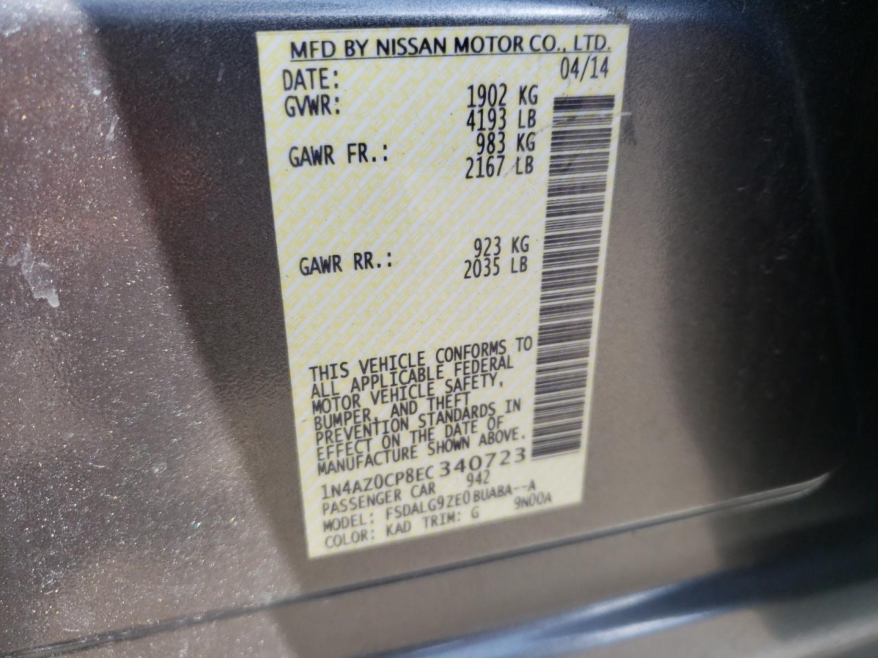 Photo 10 from auction – 2014 NISSAN LEAF S with VIN 1N4AZ0CP8EC340723