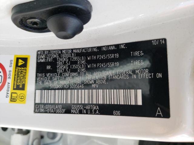 Photo 10 from auction – 2015 TOYOTA HIGHLANDER with VIN 5TDDKRFH0FS095646