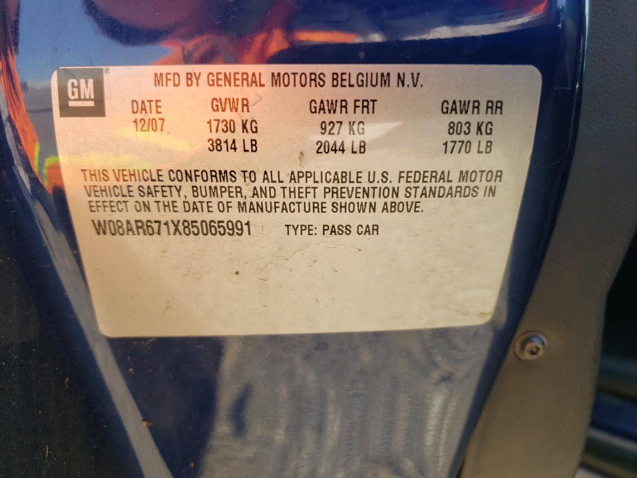 Photo 10 from auction – 2008 SATURN ASTRA XE with VIN W08AR671X85065991