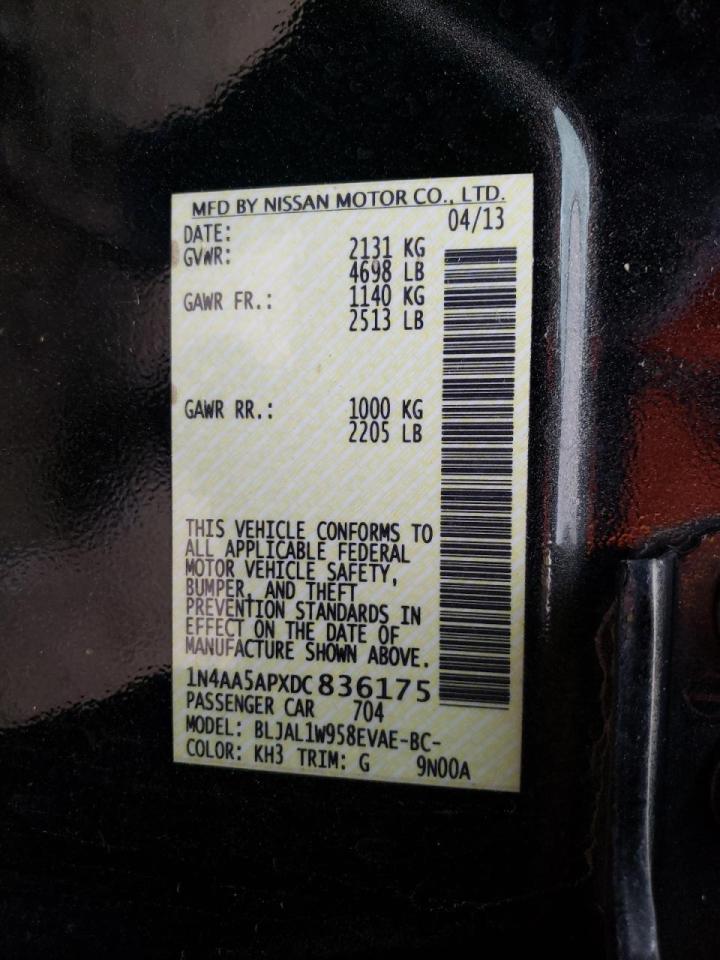 Photo 10 from auction – 2013 NISSAN MAXIMA S with VIN 1N4AA5APXDC836175