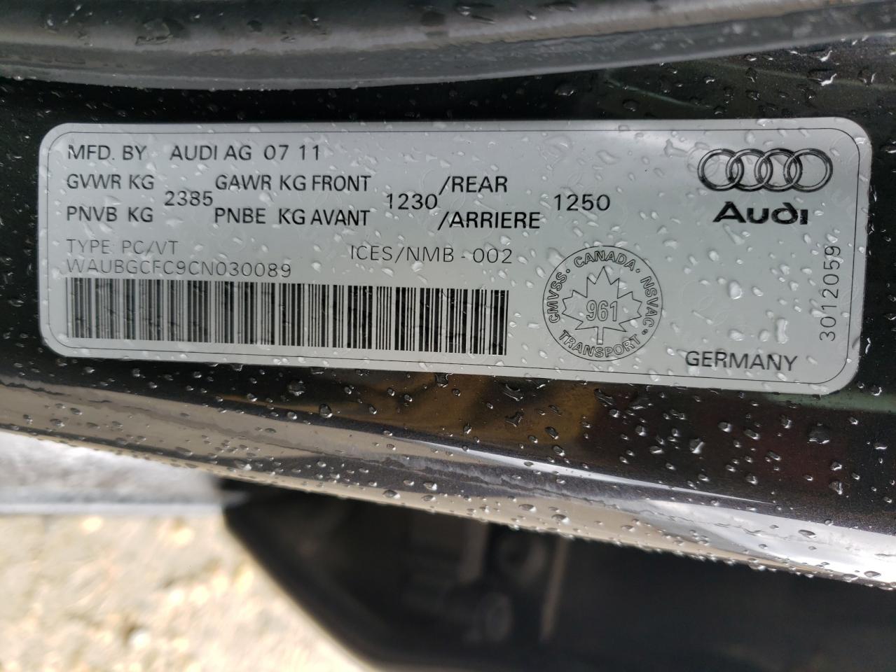 Photo 10 from auction – 2012 AUDI A6 QUATTRO with VIN WAUBGCFC9CN030089