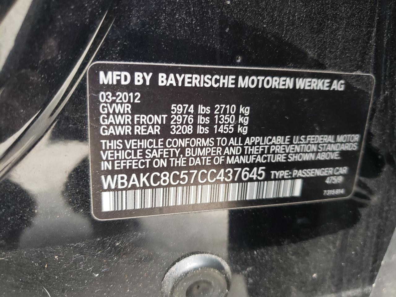 Photo 10 from auction – 2012 BMW ALPINA B7 with VIN WBAKC8C57CC437645