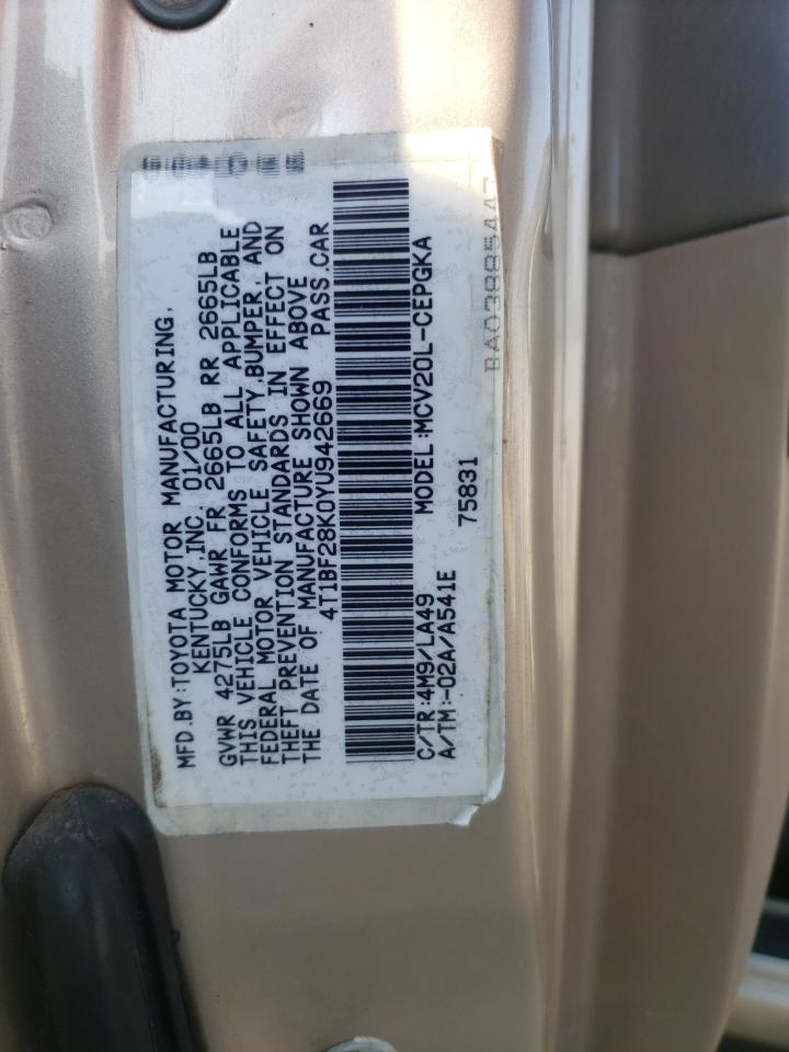 Photo 10 from auction – 2000 TOYOTA CAMRY LE with VIN 4T1BF28K0YU942669