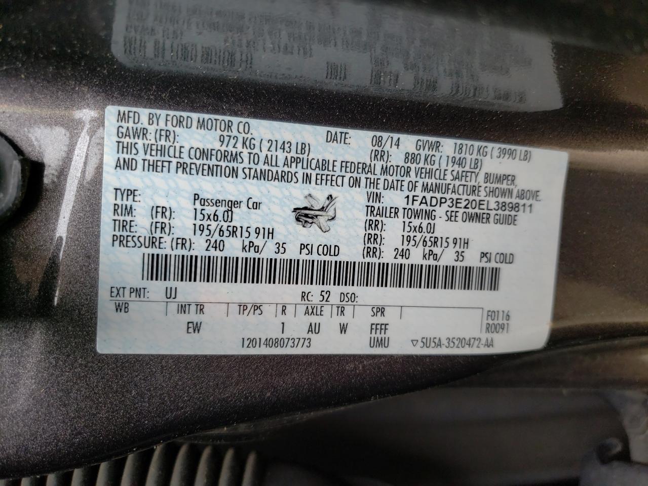 Photo 10 from auction – 2014 FORD FOCUS S with VIN 1FADP3E20EL389811