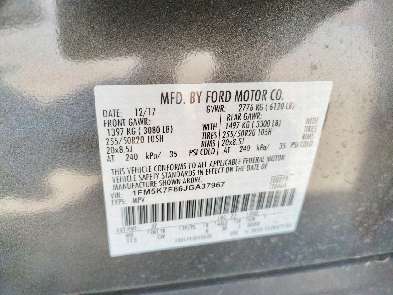 Photo 10 from auction – 2018 FORD EXPLORER L with VIN 1FM5K7F86JGA37967