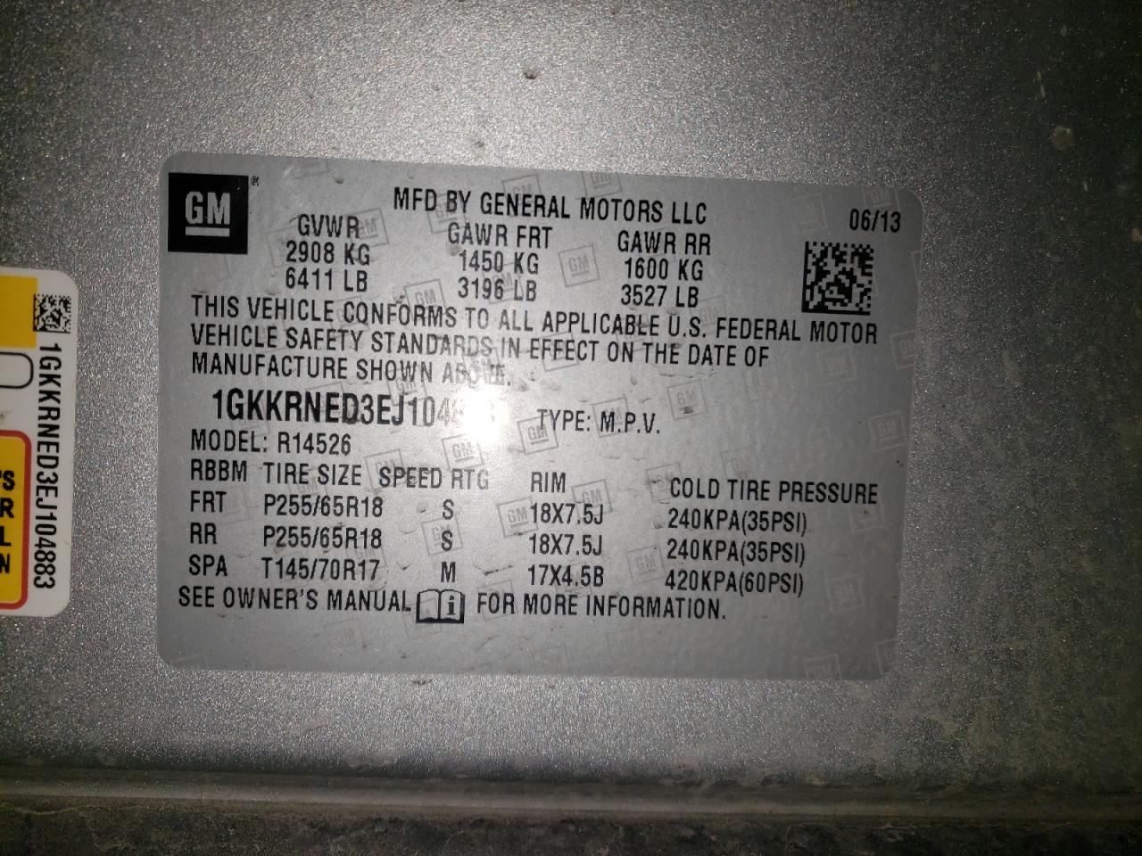 Photo 10 from auction – 2014 GMC ACADIA SLE with VIN 1GKKRNED3EJ104883
