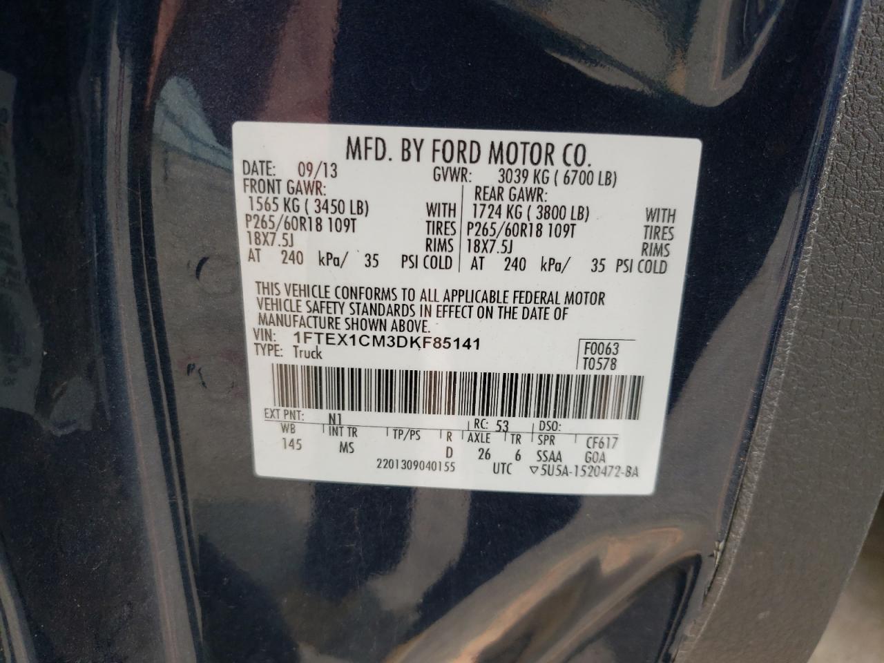 Photo 10 from auction – 2013 FORD F150 SUPER with VIN 1FTEX1CM3DKF85141