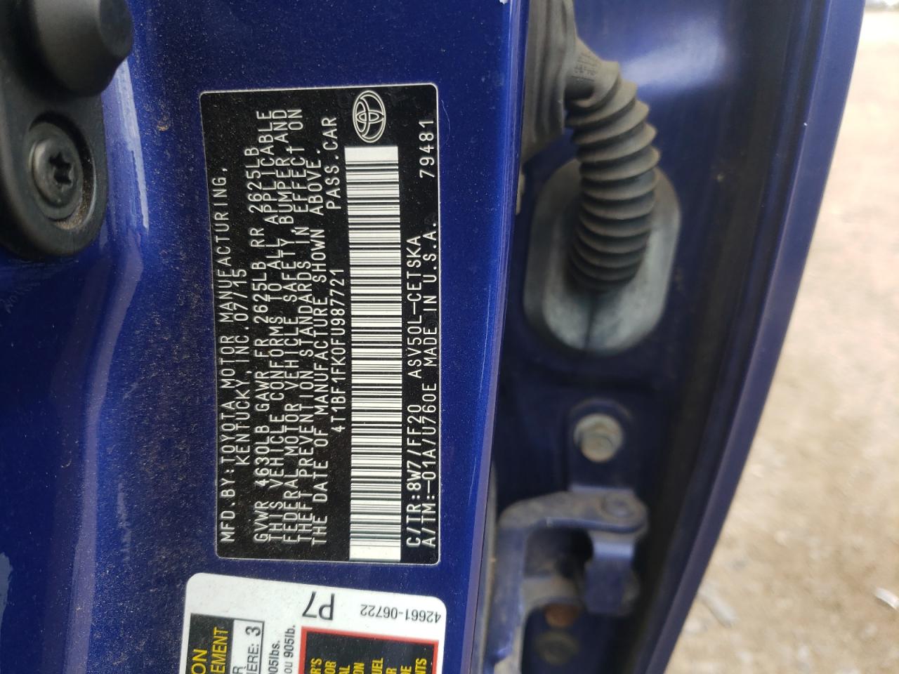 Photo 10 from auction – 2015 TOYOTA CAMRY LE with VIN 4T1BF1FK0FU987721