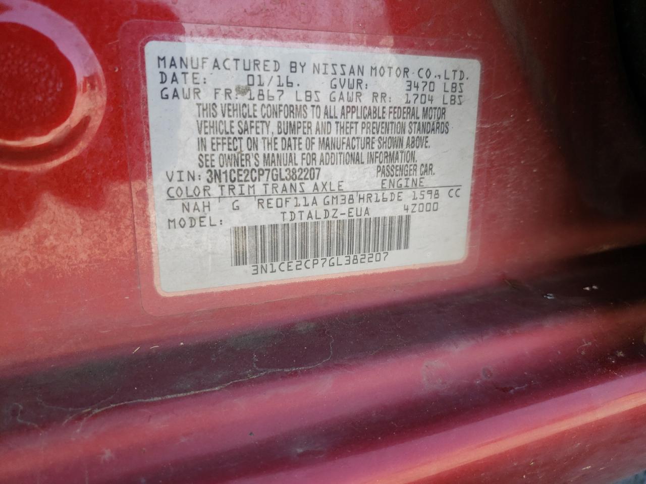 Photo 10 from auction – 2016 NISSAN VERSA NOTE with VIN 3N1CE2CP7GL382207