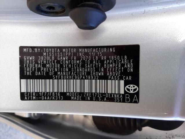 Photo 10 from auction – 2016 TOYOTA COROLLA L with VIN 5YFBURHE9GP418932