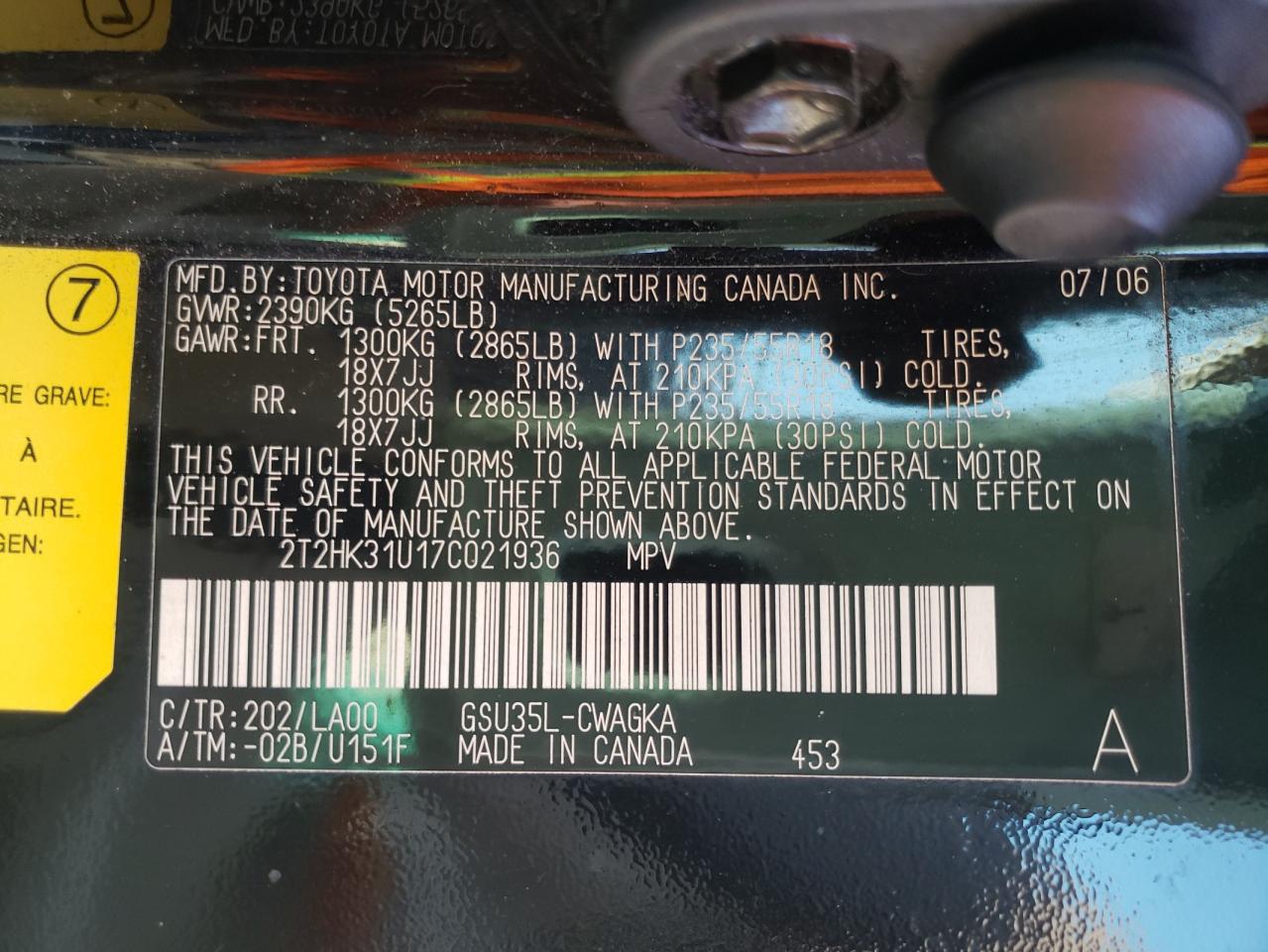 Фото 10 с аукциона – 2007 LEXUS RX 350 с VIN 2T2HK31U17C021936