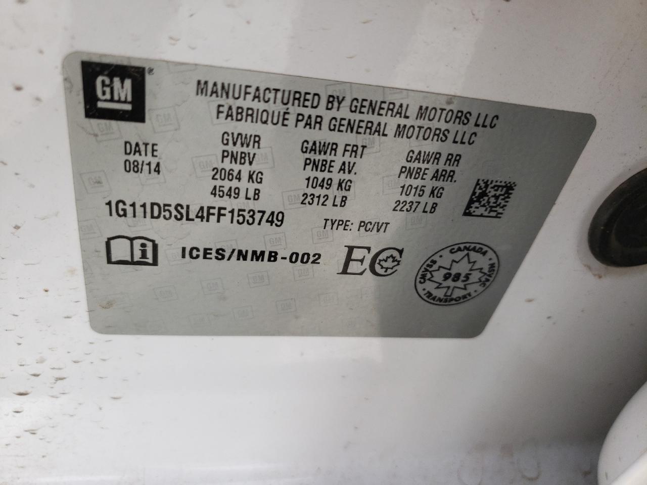 Photo 10 from auction – 2015 CHEVROLET MALIBU 2LT with VIN 1G11D5SL4FF153749