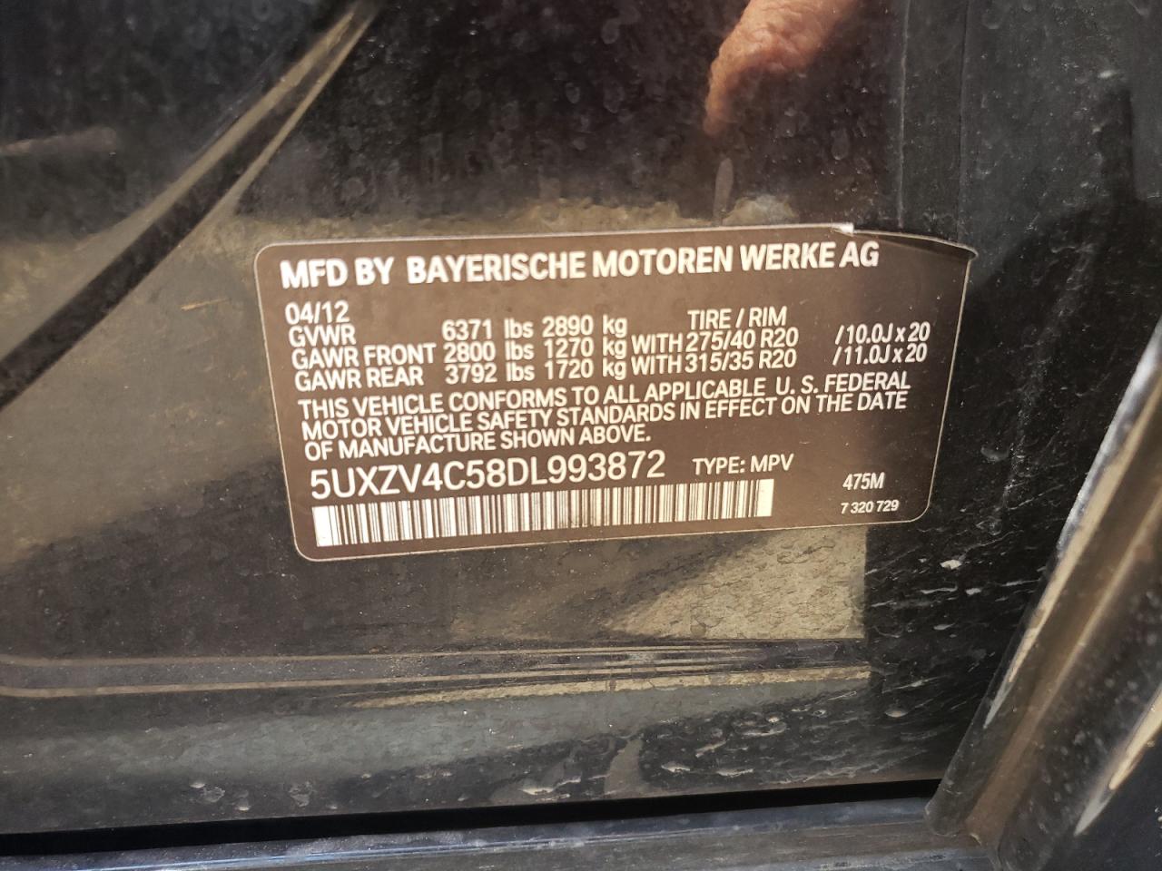 Photo 10 from auction – 2013 BMW X5 XDRIVE3 with VIN 5UXZV4C58DL993872