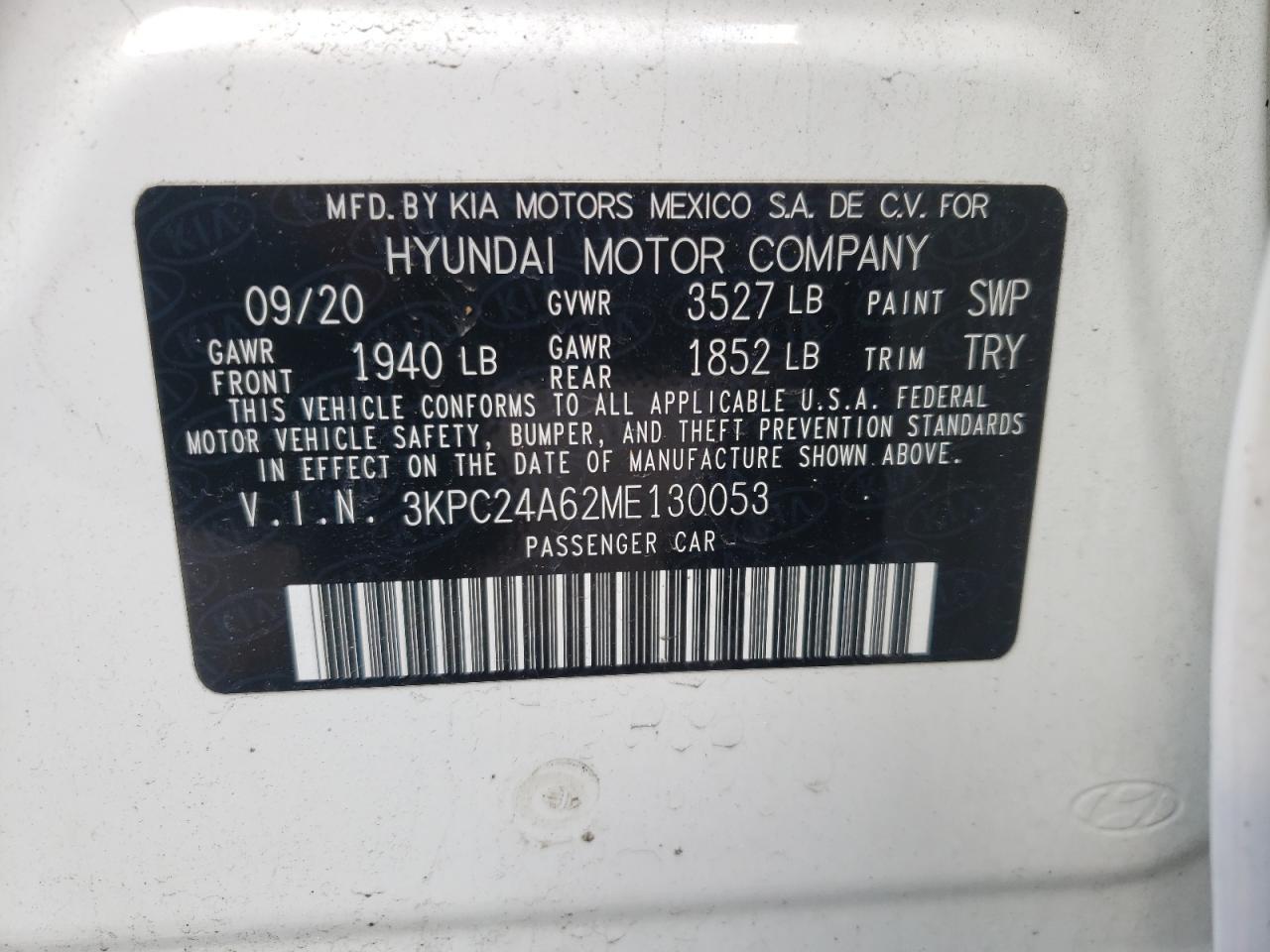 Photo 10 from auction – 2021 HYUNDAI ACCENT SE with VIN 3KPC24A62ME130053
