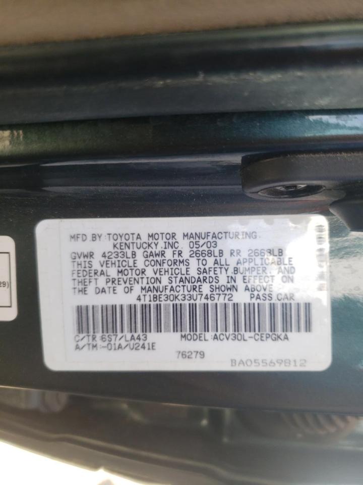 Photo 10 from auction – 2003 TOYOTA CAMRY LE with VIN 4T1BE30K33U746772