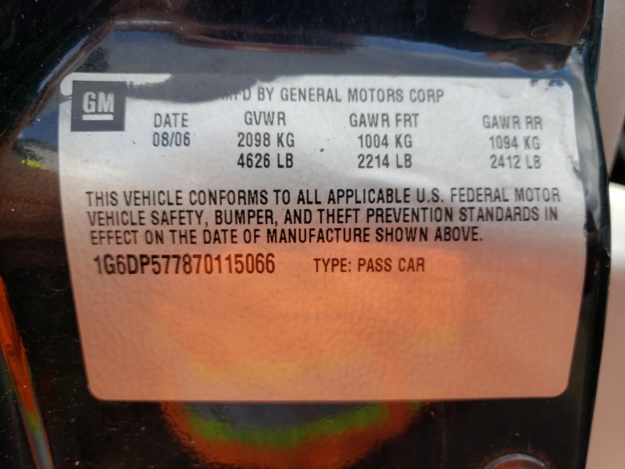 Photo 10 from auction – 2007 CADILLAC CTS HI FEA with VIN 1G6DP577870115066