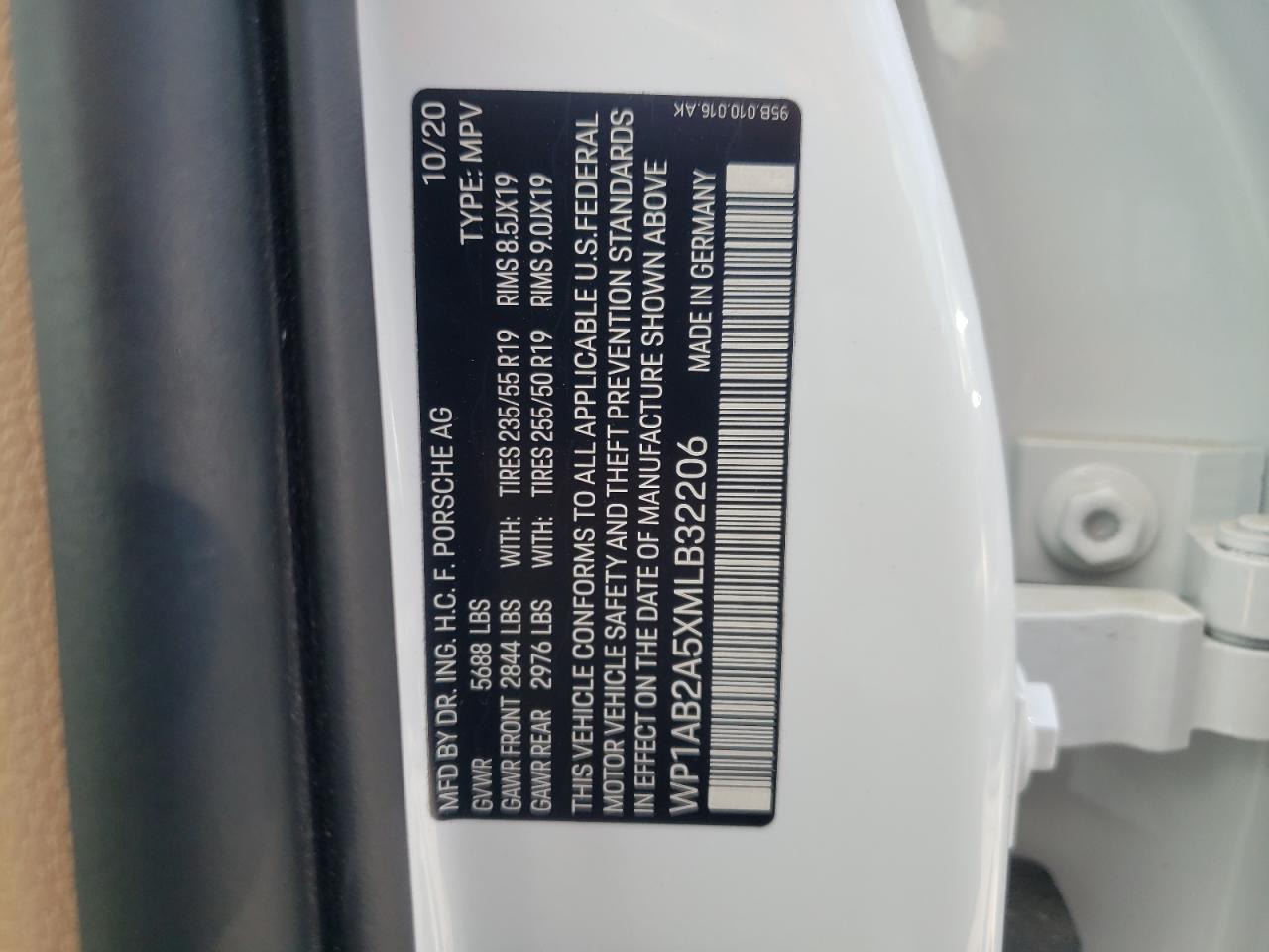 Photo 10 from auction – 2021 PORSCHE MACAN S with VIN WP1AB2A5XMLB32206