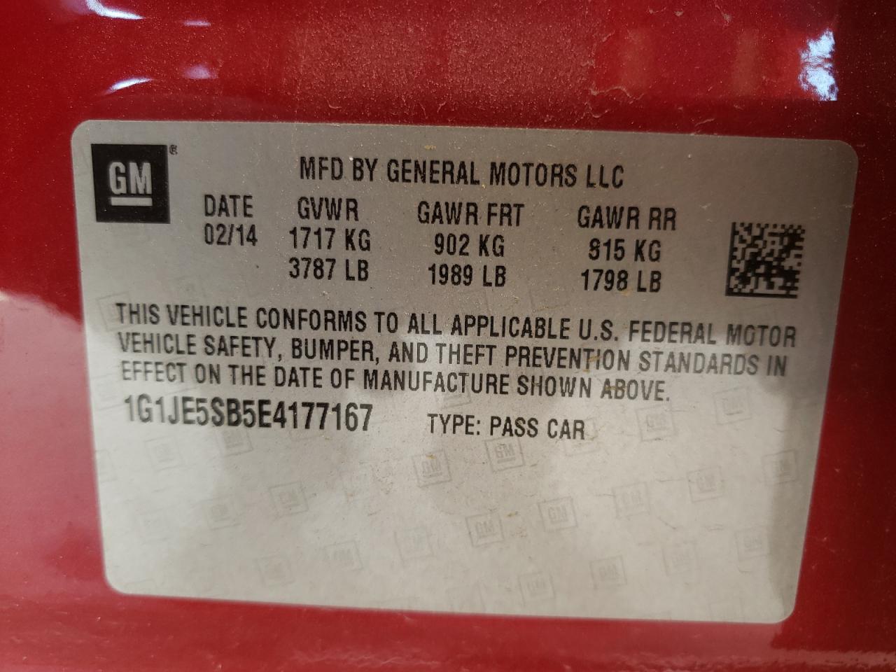Photo 10 from auction – 2014 CHEVROLET SONIC LTZ with VIN 1G1JE5SB5E4177167