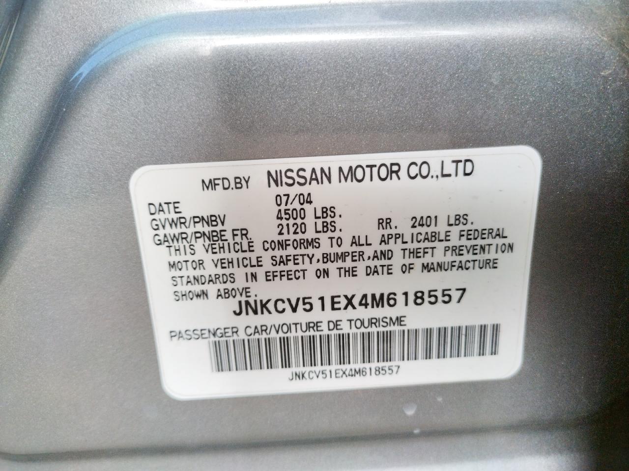 Photo 10 from auction – 2004 INFINITI G35 with VIN JNKCV51EX4M618557