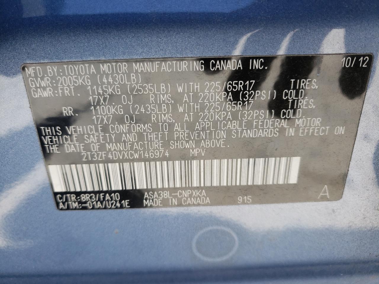 Zdjęcie 10 z aukcji – 2012 TOYOTA RAV4 z VIN 2T3ZF4DVXCW146974