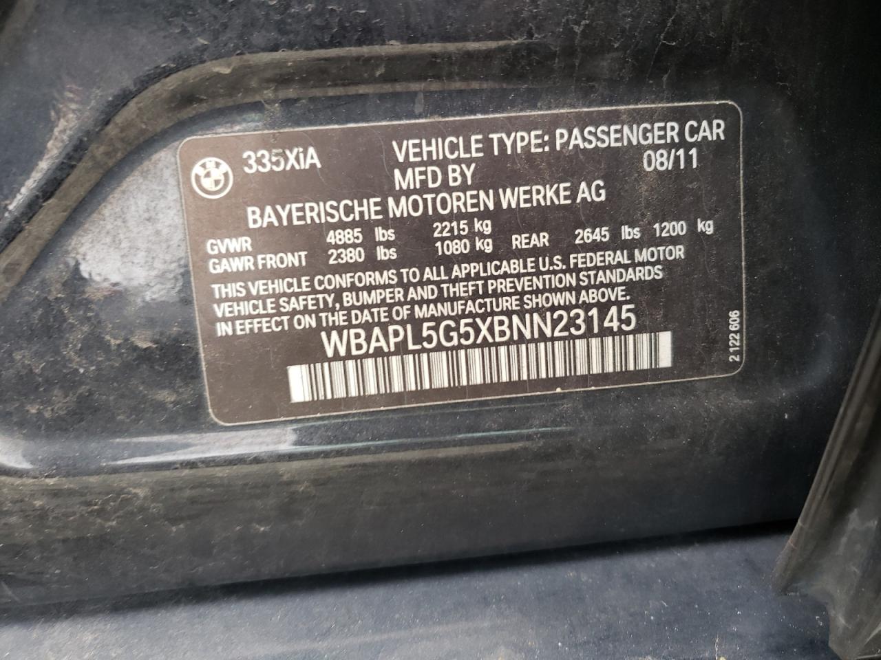 Photo 10 from auction – 2011 BMW 335 XI with VIN WBAPL5G5XBNN23145