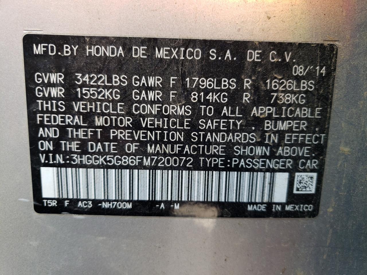 Photo 10 from auction – 2015 HONDA FIT EX with VIN 3HGGK5G86FM720072