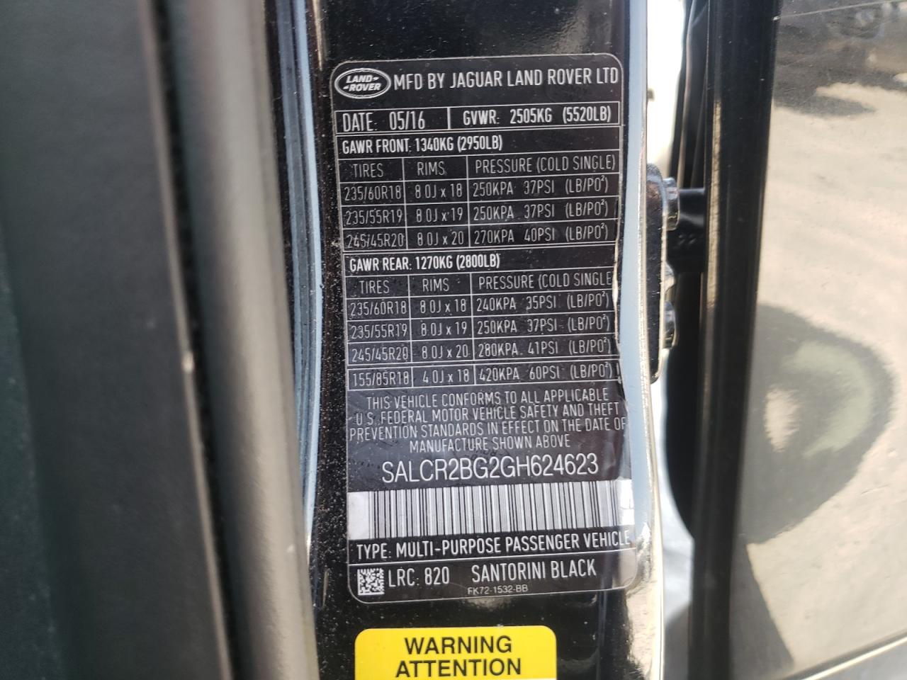 Photo 10 from auction – 2016 LAND ROVER DISCOVERY with VIN SALCR2BG2GH624623