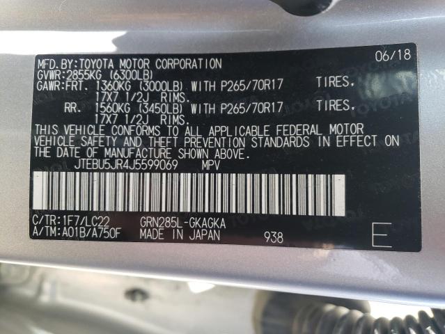 Photo 10 from auction – 2018 TOYOTA 4RUNNER SR with VIN JTEBU5JR4J5599069