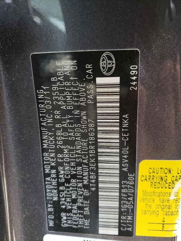 صورة رقم 10 من المزاد - 2011 TOYOTA CAMRY BASE مع VIN 4T4BF3EK1BR186387