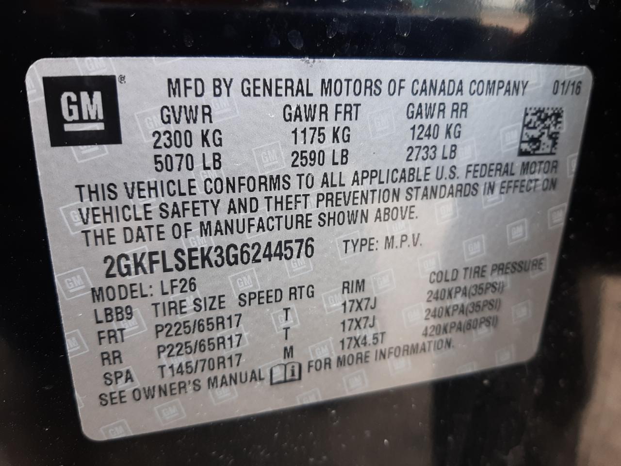 Фото 10 с аукциона – 2016 GMC TERRAIN SL с VIN 2GKFLSEK3G6244576