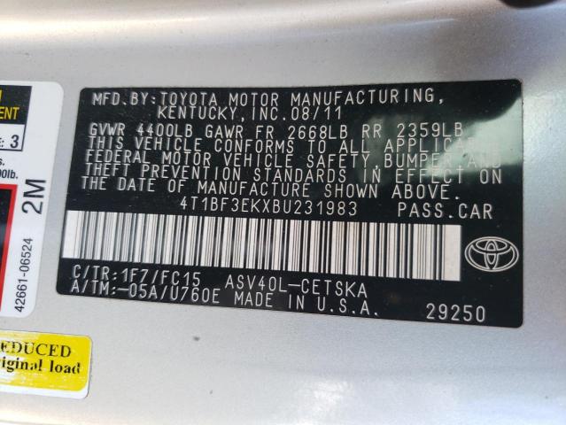 Photo 10 from auction – 2011 TOYOTA CAMRY SE with VIN 4T1BF3EKXBU231983