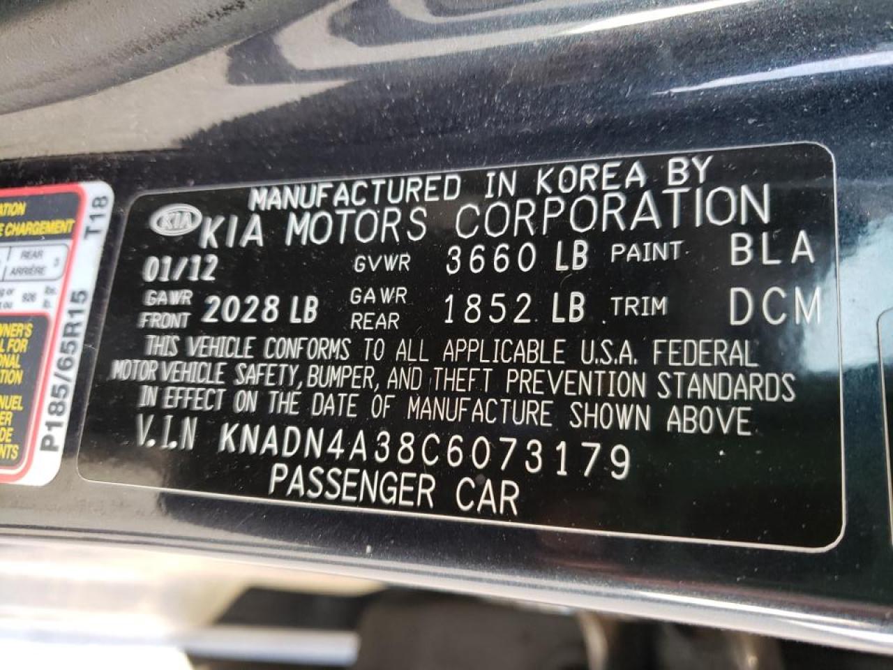 Photo 10 from auction – 2012 KIA RIO EX with VIN KNADN4A38C6073179