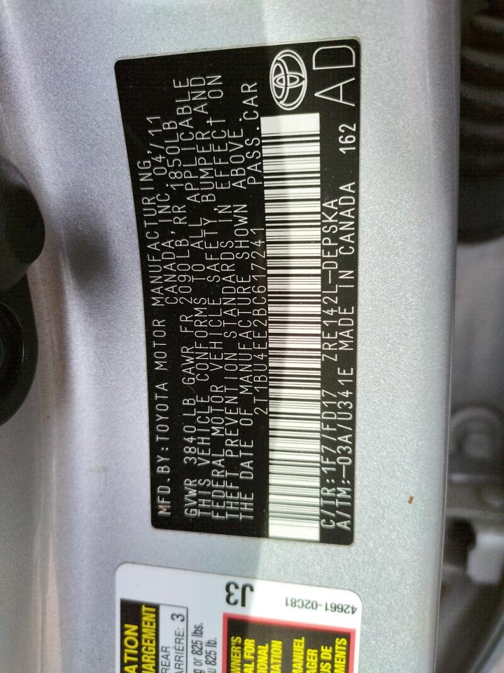 Photo 10 from auction – 2011 TOYOTA COROLLA BA with VIN 2T1BU4EE2BC617241