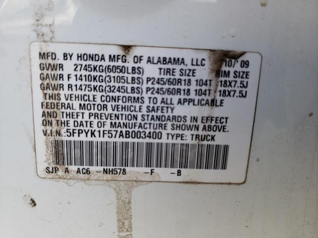 Photo 10 from auction – 2010 HONDA RIDGELINE with VIN 5FPYK1F57AB003400