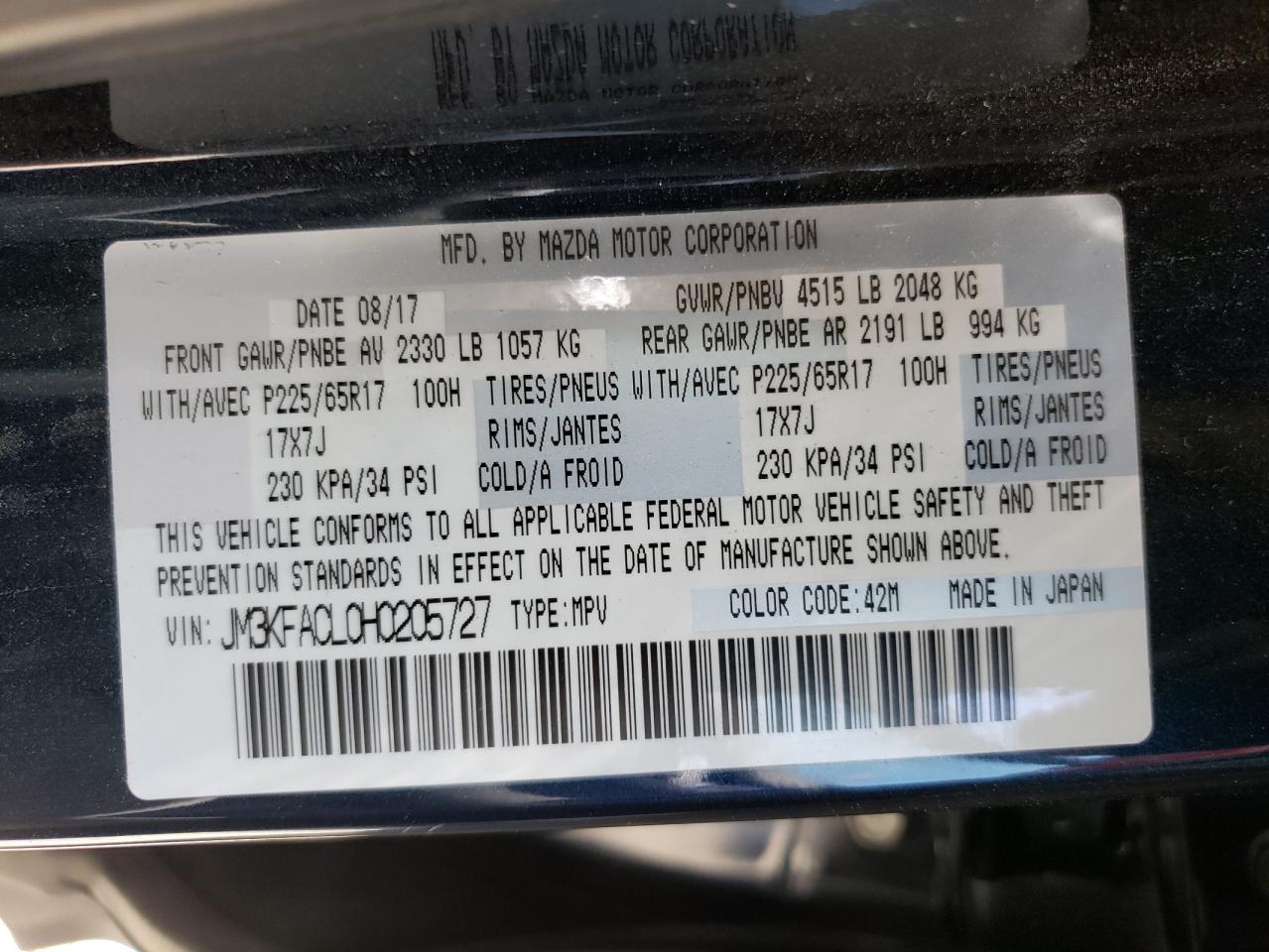 Photo 10 from auction – 2017 MAZDA CX-5 TOURI with VIN JM3KFACL0H0205727