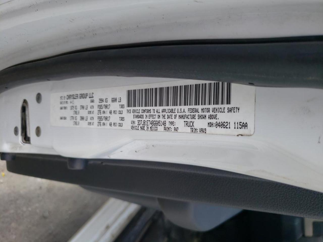 Photo 10 from auction – 2011 DODGE RAM 1500 with VIN 3D7JB1ET4BG605148