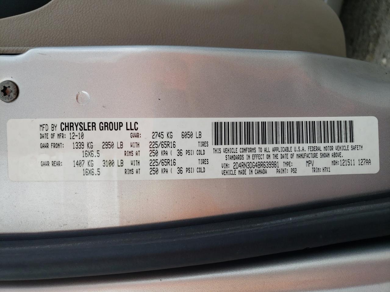 Photo 10 from auction – 2011 DODGE GRAND CARA with VIN 2D4RN3DG4BR639981